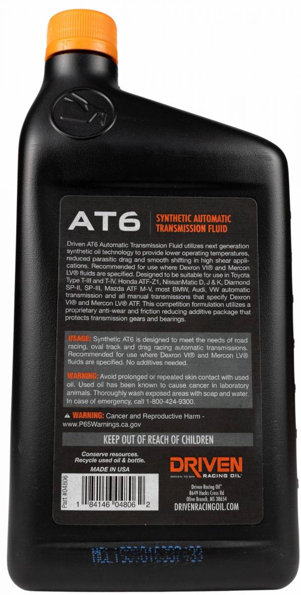 AT6 Synthetic Racing Automatic Transmission Fluid – Driven Racing Oil ...